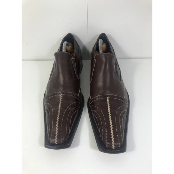 New Rock Brown Square Toe Leather Slip-On Dress Shoes Brown Men’s US 8.5 - Picture 1 of 7